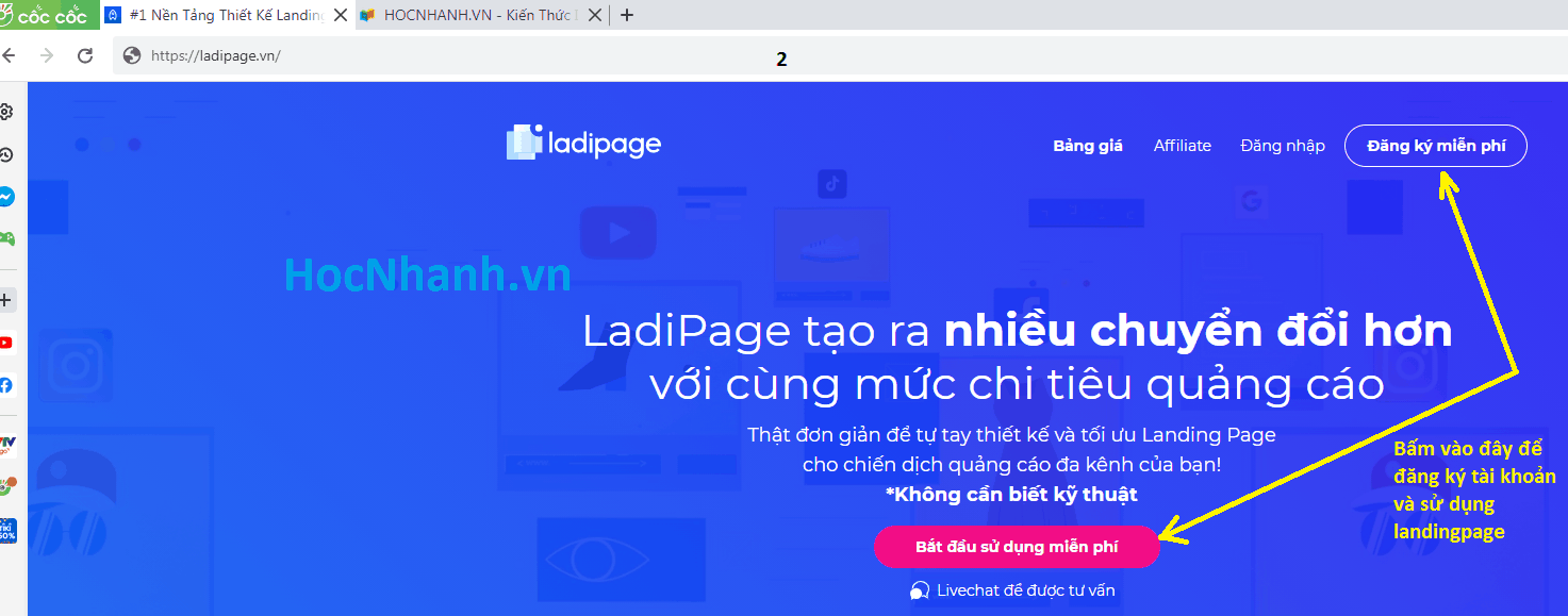 Hướng dẫn đăng ký tạo Landing Page miễn phí